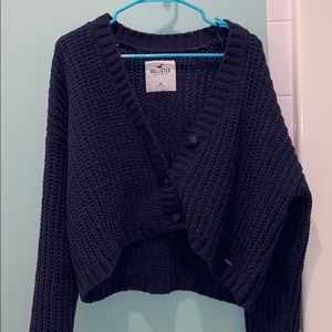 Hollister Cropped Navy Button Sweater